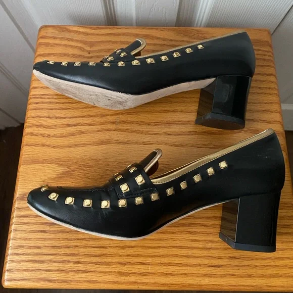TORY BURCH Perfect Black/Dulce de Leche Leather Studded Loafers Pumps SZ 6.5 - Picture 6 of 15